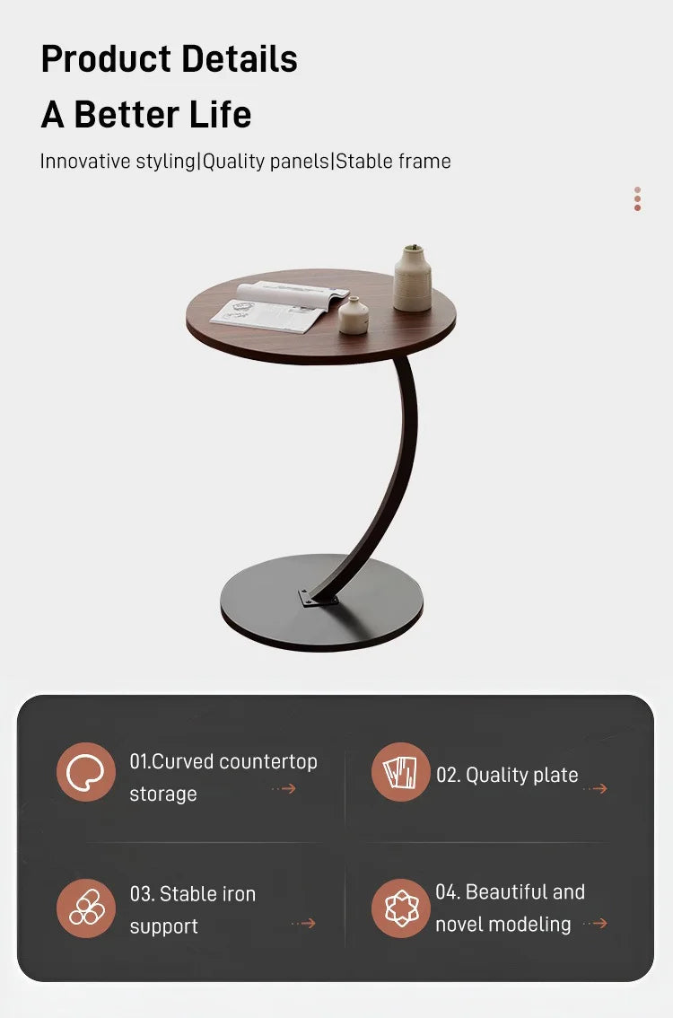 Light luxury round bedside coffee table home simple movable sofa side table for small apartments