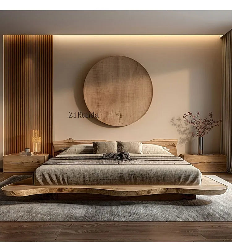 Simple tatami short bed solid wood floor bed 1.8 meters double bed