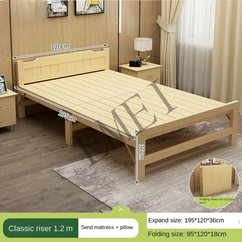 All solid wood folding single household adult simple small bed