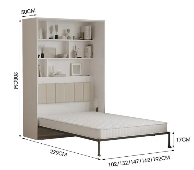 European Murphy Bed With Closet Organizer Drawers Full Size Bed Space-Saving Sleeping Salon Letto Matrimoniale Unique Furniture