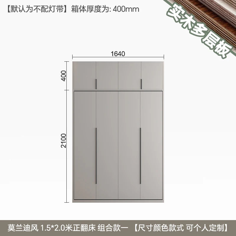 Whole house custom solid wood, forward rollover invisible bed, folding Murphy bed, bookcase, wardrobe, minimalist wall bed