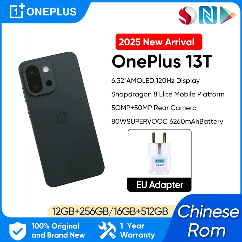 Unlocked OnePlus 13T 5G SmartPhone Snapdragon 8 Elite 6.32'' 120Hz OLED DisPlay 6260mAh 80W Super Charge 50MP Main Camera NFC