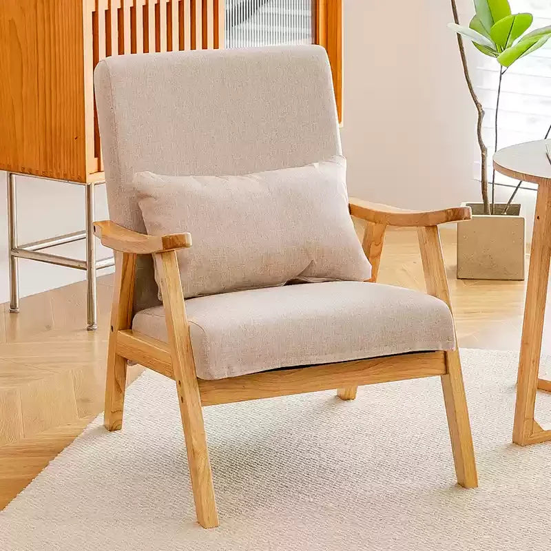 Single Sofa Chair, Boutique Hotel Guestroom Seat, Balcony Solid Wood Lounge Chair,    Leisure Chair for Cozy Spaces