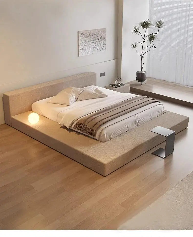 Japanese Minimalist Bed Tatami Cream Fashionable High Quality Modern Bed Wedding Confortable Double Muebles Bedroom Furniture