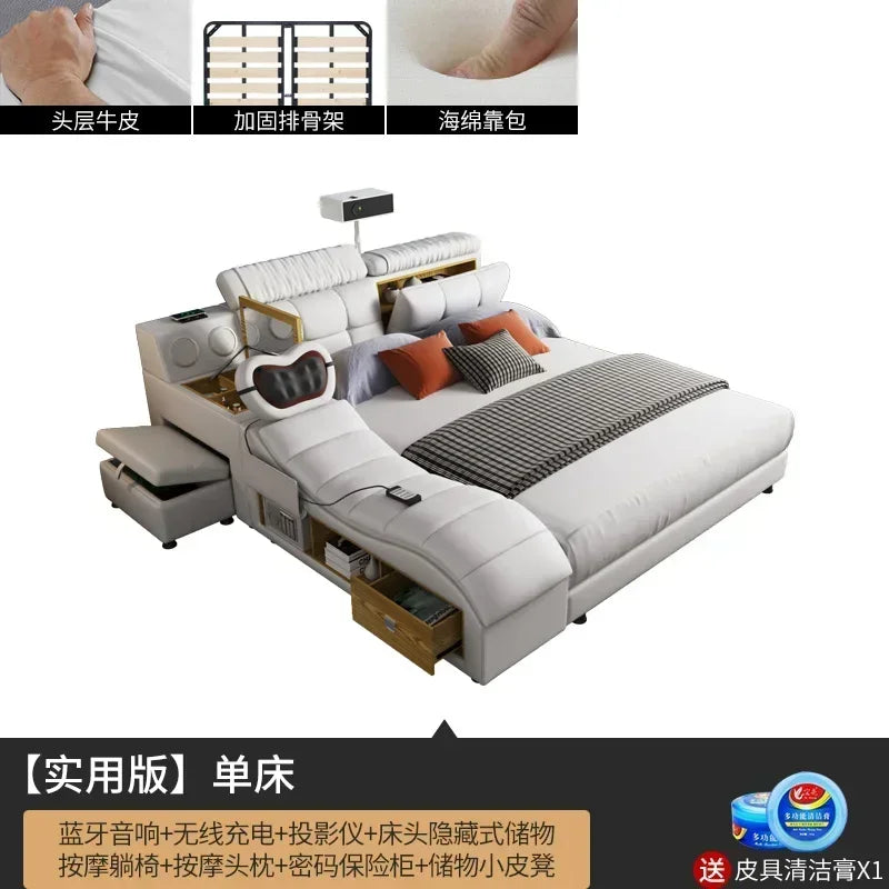 Queen Size Storage Double Bed Aesthetic Nordic Master Modern King Double Bed Multifunctional Smart Cama Casal Room Furniture