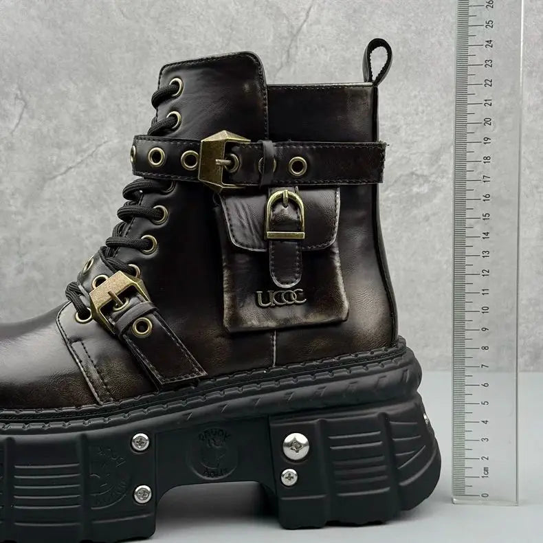 Thick-soled Men's 2024 Autumn and Winter Niche Design Fashion Heightening Short Dark Punk Wind Motorcycle Boots