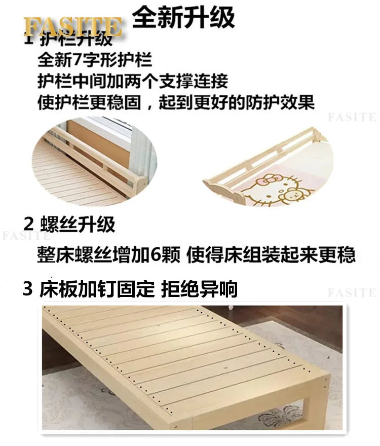 Children's splicing widened solid wood Yanbian bed simple environmentally friendly simple single bed
