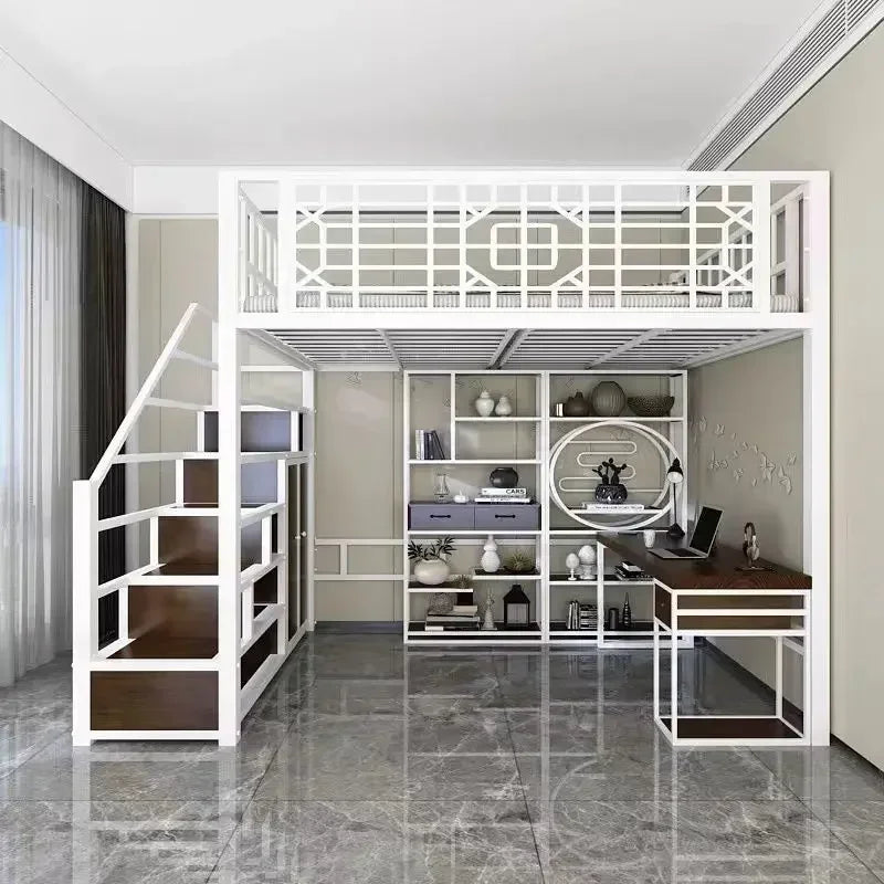 New Chinese-style loft bed elevated sheet upper floor small apartment children's apartment iron frame
