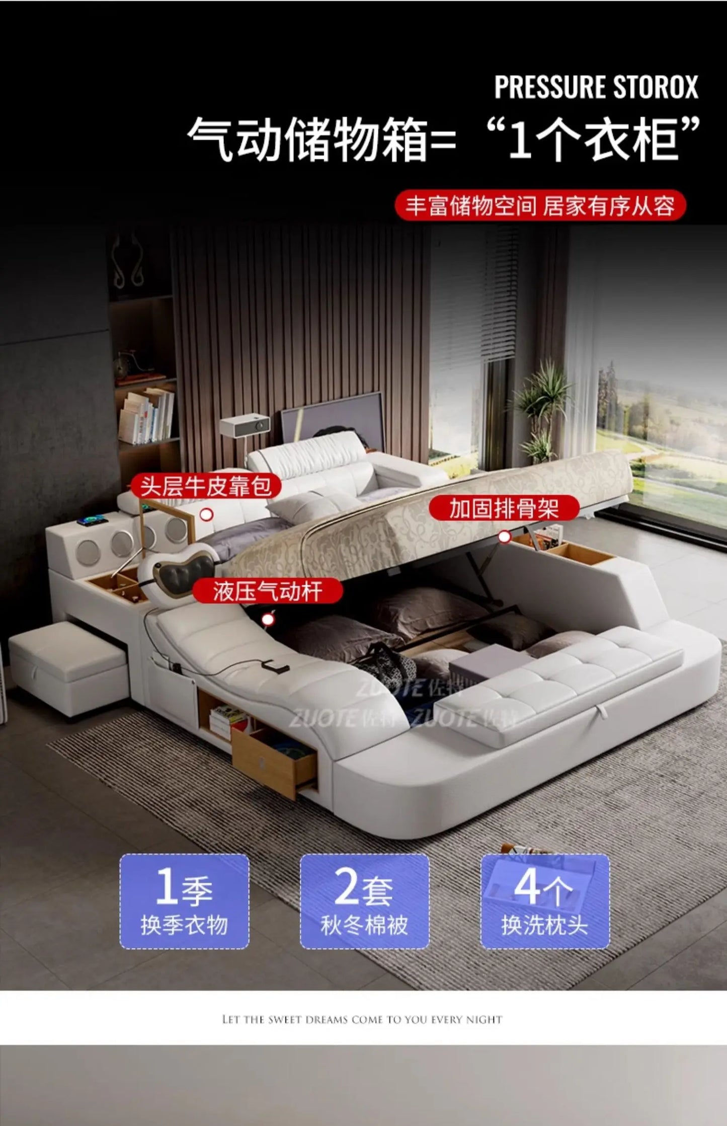 Unique Double Bed Aesthetic Elastic Adjustable King Size Beds Bedroom Tatami Camas De Casal De Luxo Furniture Decoration