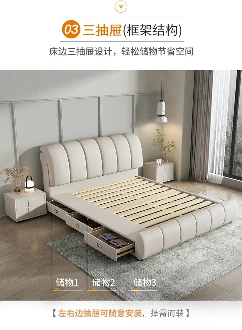 Luxury Nordic Double Bed Organiser Drawers Multifunctional Bedroom Bed Queen Size Cama Elastica Pula Pula Home Furniture