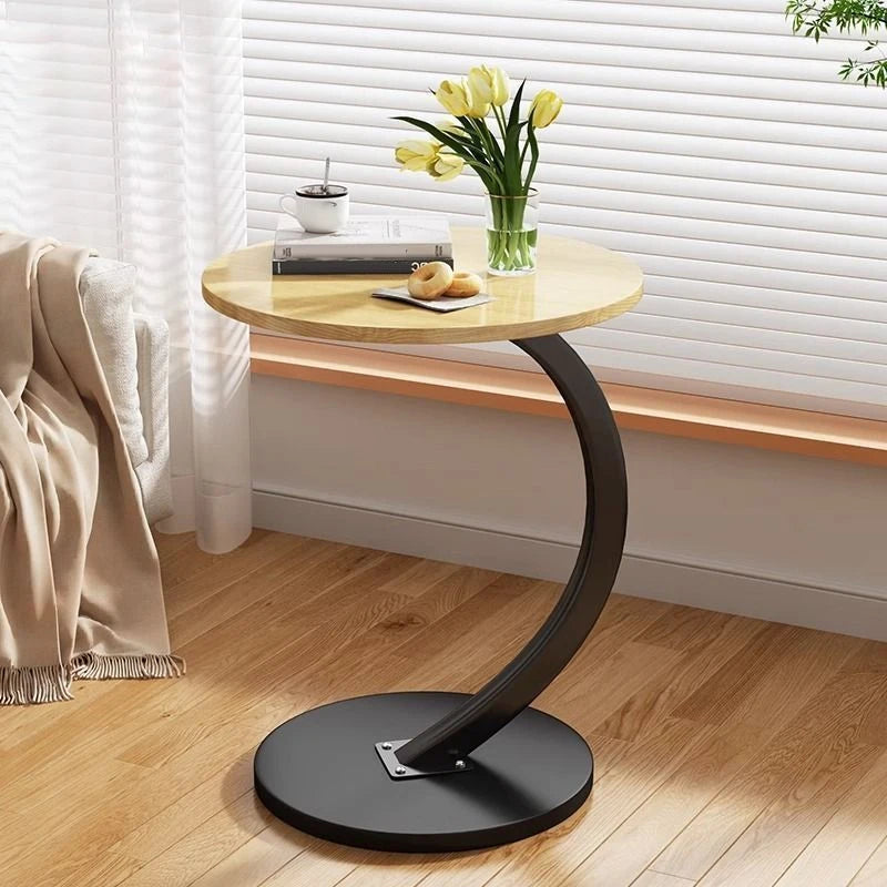 Light luxury round bedside coffee table home simple movable sofa side table for small apartments