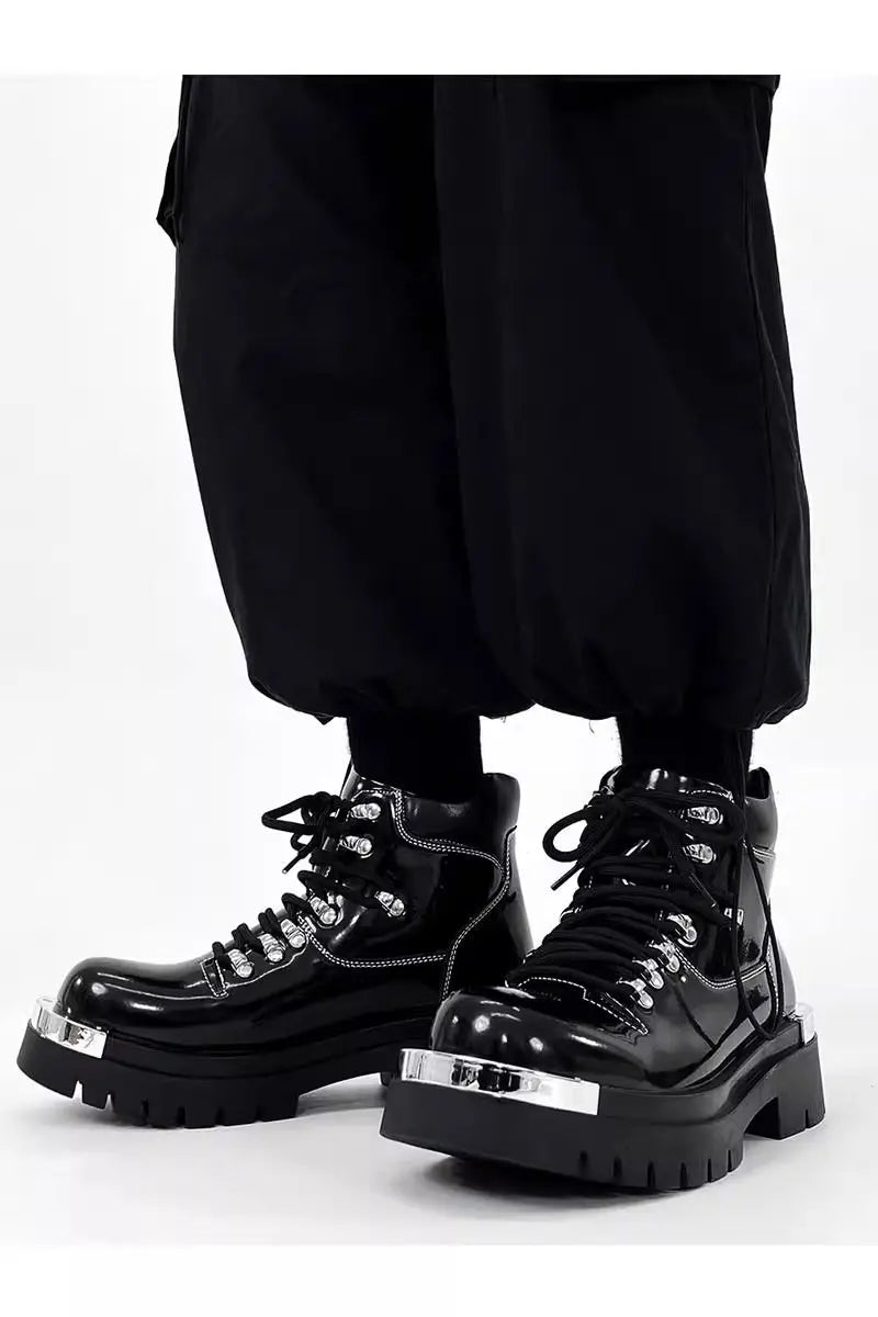 BKQU Punk Derby Boots Men 2024 Fall Bar Fashion Show Handsome Thick Sole Increase Big Head Work Biker Boots Men Punk
