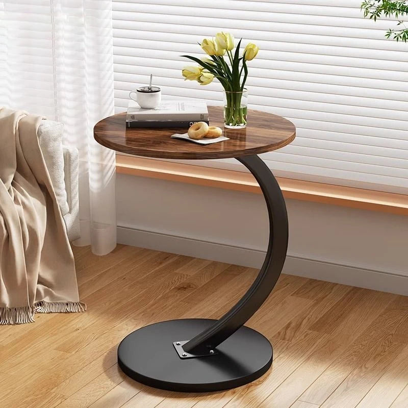 Light luxury round bedside coffee table home simple movable sofa side table for small apartments
