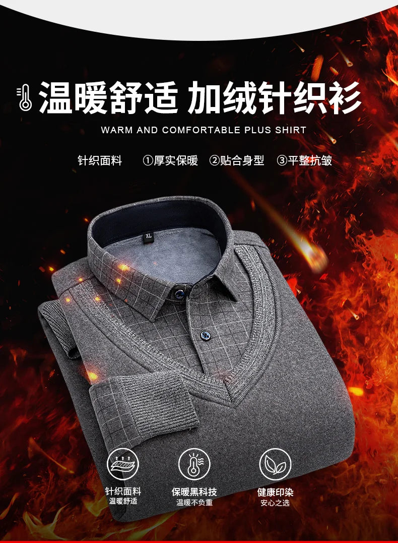 camisas de hombre imitation two piece set men clothing designer clothes long sleeve fleece thickened warm sweater men clothing