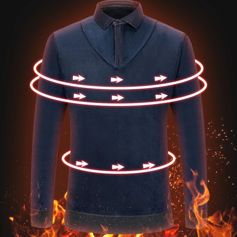 camisas de hombre imitation two piece set men clothing designer clothes long sleeve fleece thickened warm sweater men clothing