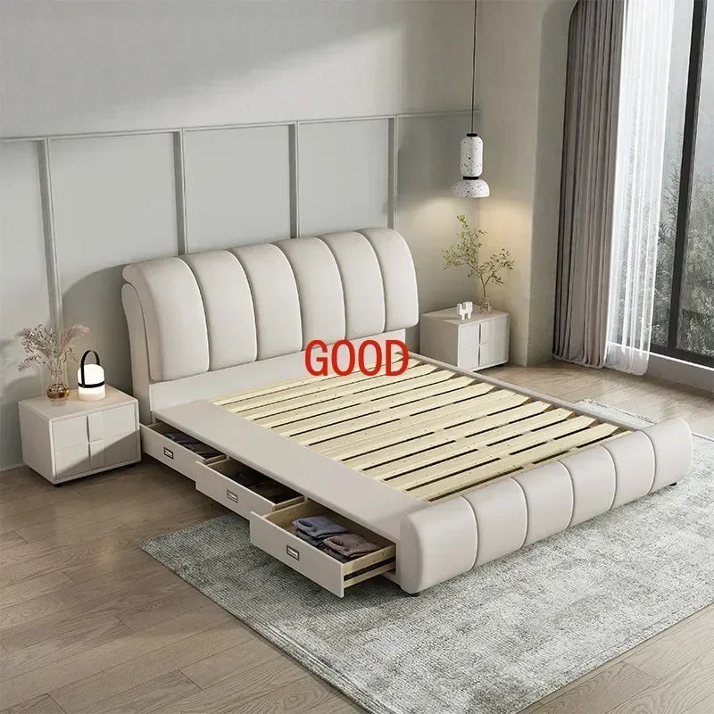 Luxury Nordic Double Bed Organiser Drawers Multifunctional Bedroom Bed Queen Size Cama Elastica Pula Pula Home Furniture