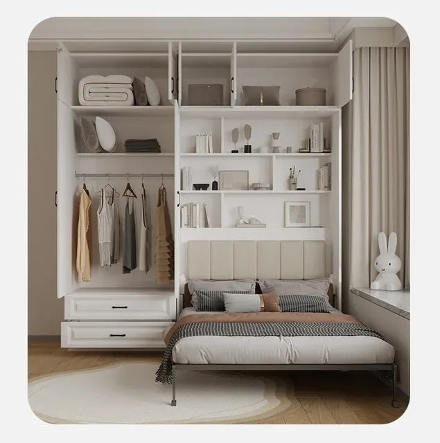 European Murphy Bed With Closet Organizer Drawers Full Size Bed Space-Saving Sleeping Salon Letto Matrimoniale Unique Furniture