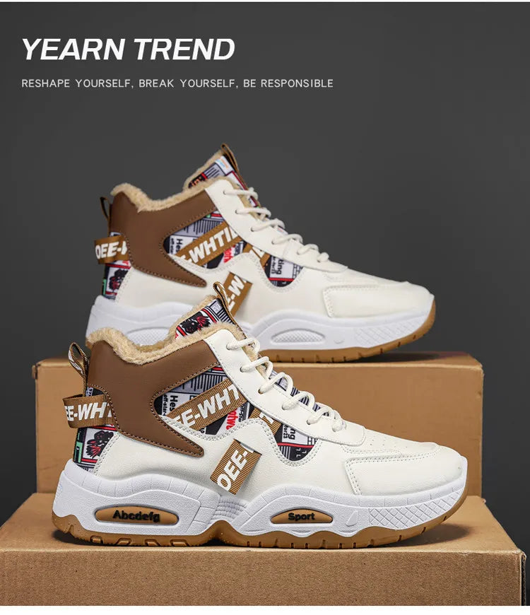Mens Luxury Sneakers 2024 Winter Warm Platform Boots Mens Stylish Plus Velvet Designer Shoes Comfortable High Top Sports Boots