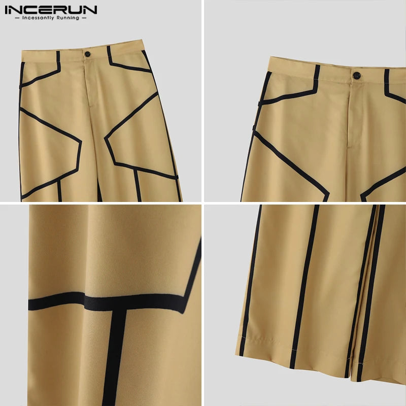 Fashion Print Men Wide Leg Pants Summer Spring Bottoms INCERUN Casual Pants Streetwear Oversize S-5XL Trousers Men's Clothing