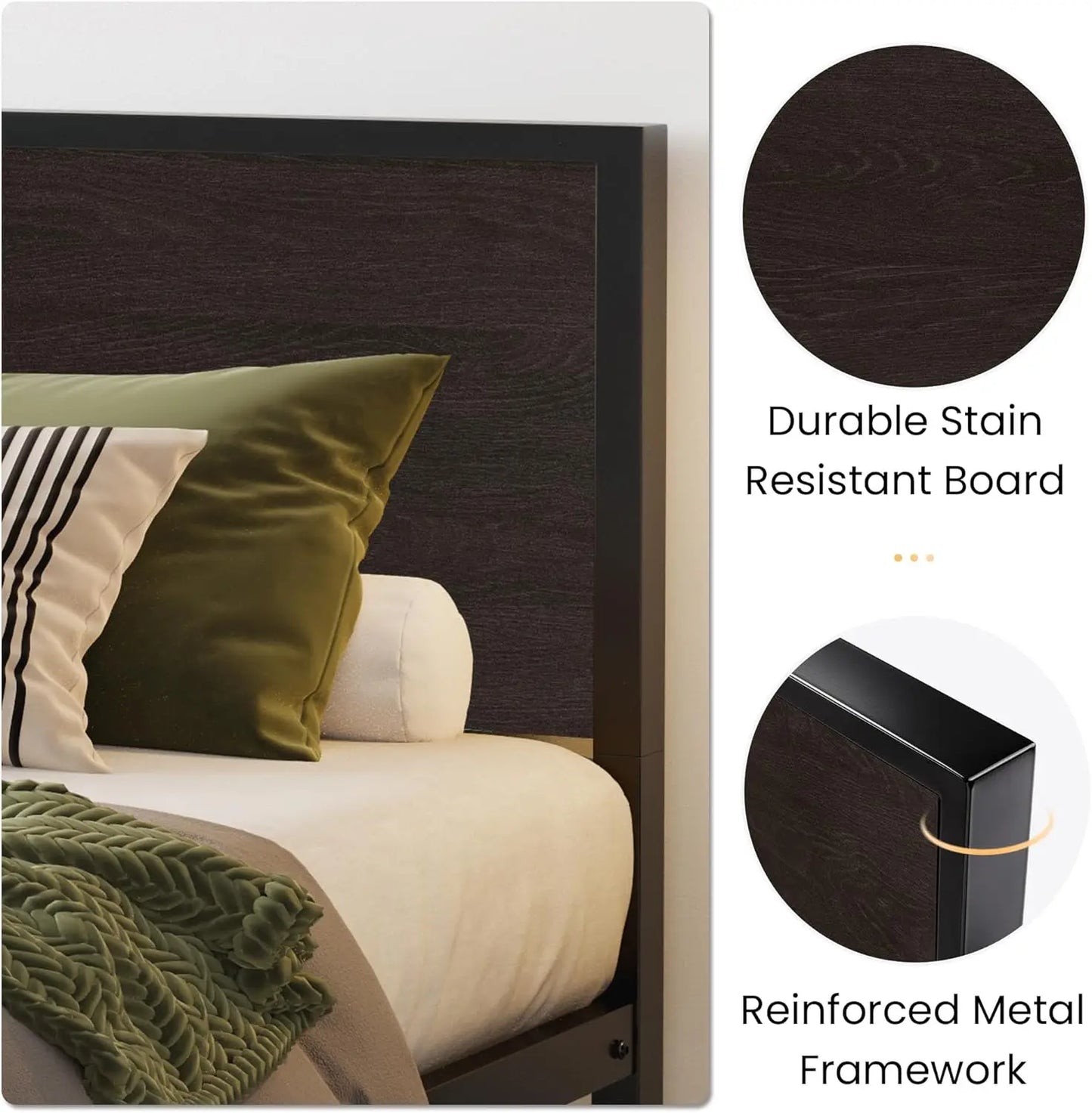 Queen Bed Frame with Headboard, Heavy Duty Platform Base with Under-Bed Storage, Solid Metal Construction, No Box Spr