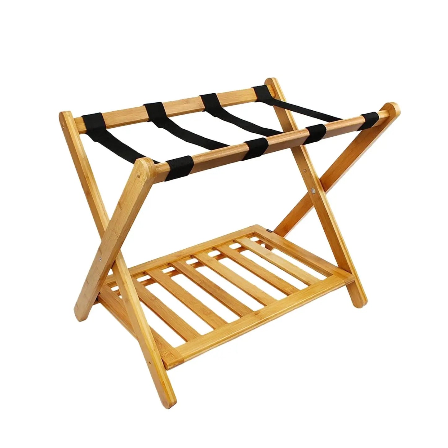 Luggage Rack Wood Heavy Duty Portable Foldable Thickened Organizer Two Tier Shelf Suitcase Stand for Guest Room Hotel Bedroom