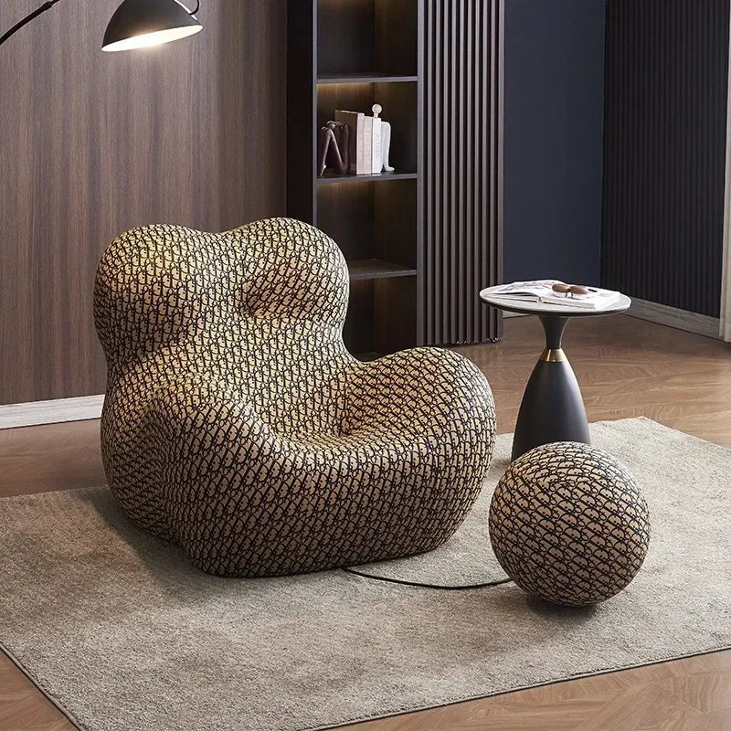 Modern Striped Bean Bag Sofa with Ottoman Cozy Designer Lounge Chair for Living Room Balcony Lazy Couch Furniture