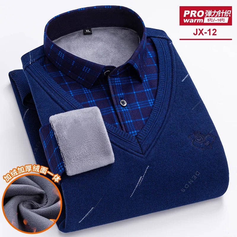 camisas de hombre imitation two piece set men clothing designer clothes long sleeve fleece thickened warm sweater men clothing