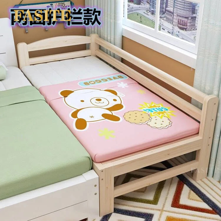 Children's splicing widened solid wood Yanbian bed simple environmentally friendly simple single bed