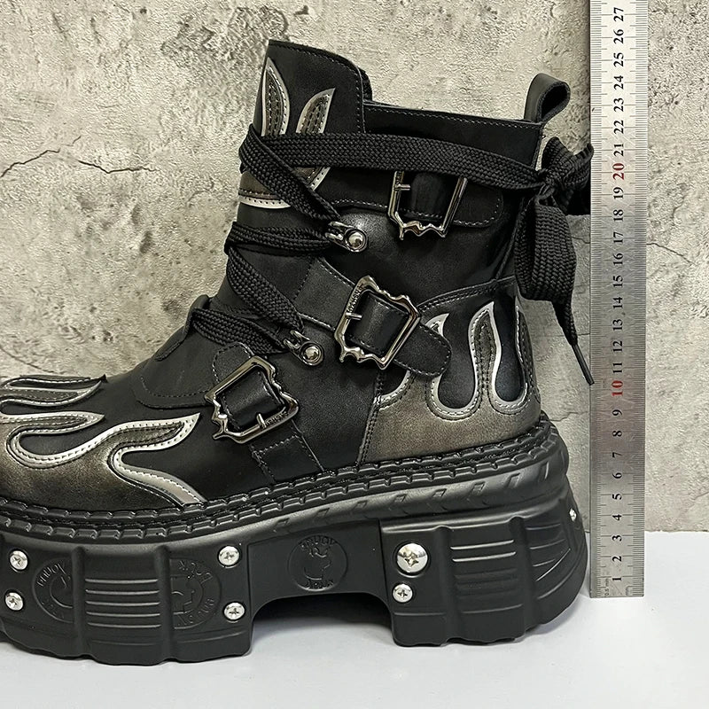Men's 2024 Winter New Thick-soled Inner Heightening Fashion Fried Street Personality High-top Leather Boots