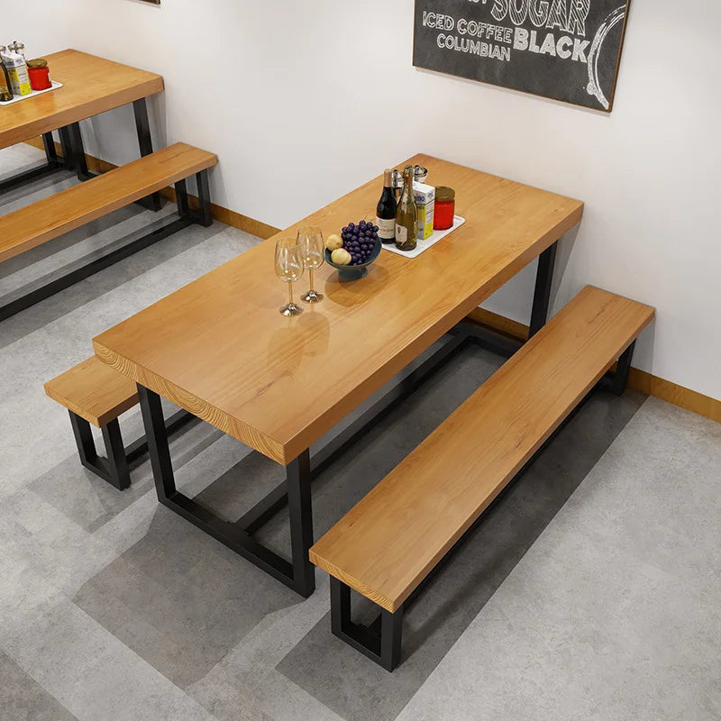 Solid Wood Table Rectangular Commercial Hotel Restaurant Dining Table Chair Combination Canteen Staff Dining Simple Muebles
