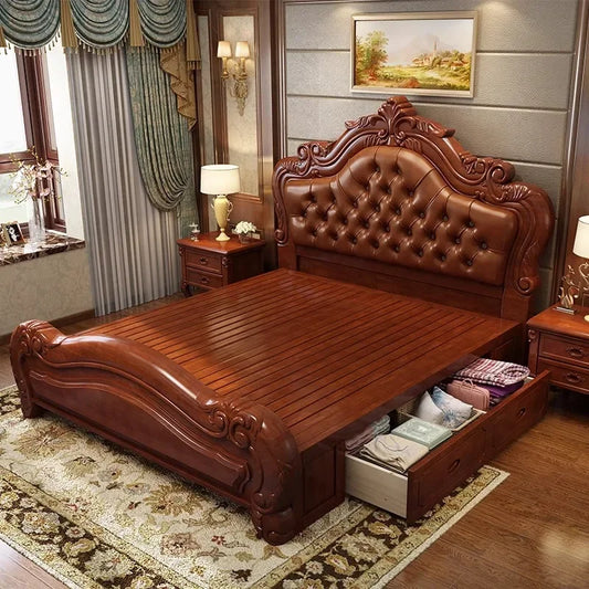 Princess Crown Beds Minimalist American Comfortable Fashionable Beds Simple Relax Vintage Aesthetics Wood Muebles Furniture