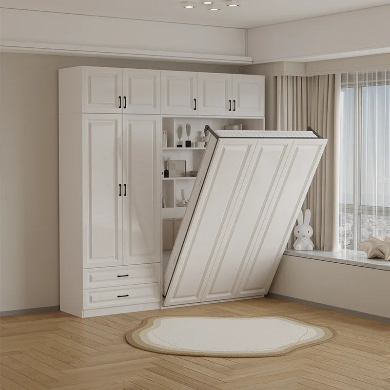 European Murphy Bed With Closet Organizer Drawers Full Size Bed Space-Saving Sleeping Salon Letto Matrimoniale Unique Furniture