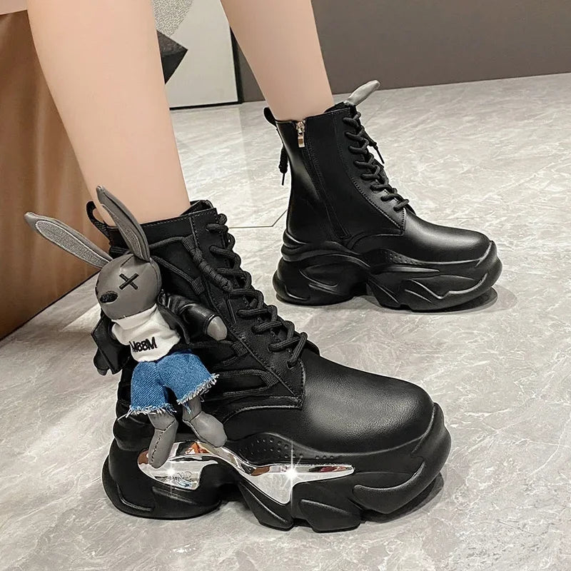 Women's Thick-soled Boots Wedge Heel Lace-up Decorative Women's Shoes Fashion Winter Women's Boots Vulcanized shoes Modern Boots