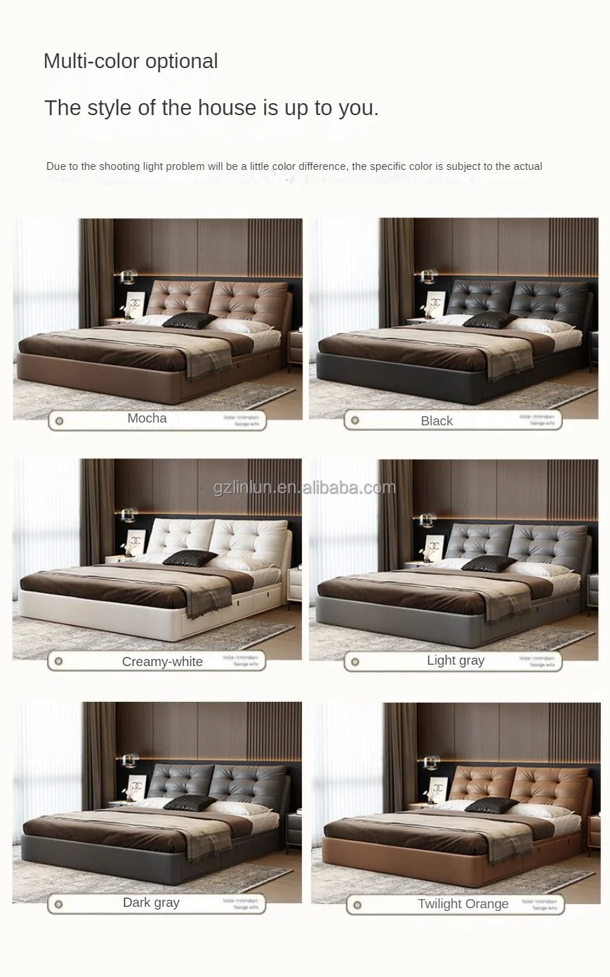 Genuine Leather bed modern simple apartment luxury double bed 1.8 meters high-end atmospheric master bedroom Queen size bed