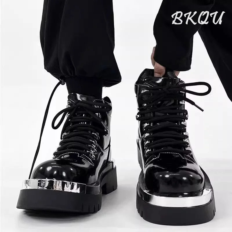 BKQU Punk Derby Boots Men 2024 Fall Bar Fashion Show Handsome Thick Sole Increase Big Head Work Biker Boots Men Punk