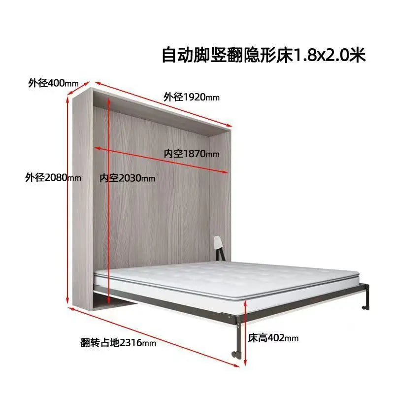 Invisible bed with wardrobe integrated multi-functional household small apartment double Murphy folding study wall bed combinati