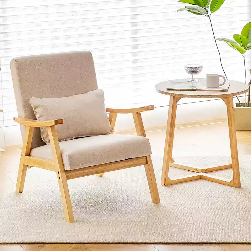 Single Sofa Chair, Boutique Hotel Guestroom Seat, Balcony Solid Wood Lounge Chair,    Leisure Chair for Cozy Spaces