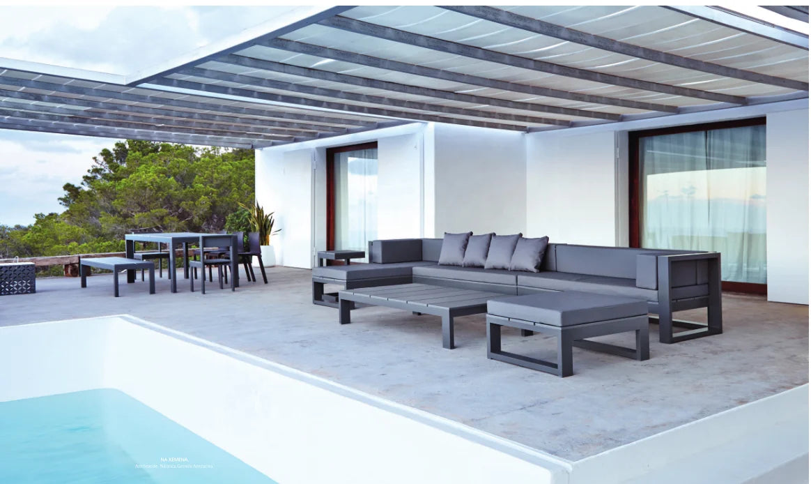 Modern Dark Grey Couch L Shaped Patio Sofa Hotel Outdoor Furniture Sets Modular Metal Garden Aluminium Sofa