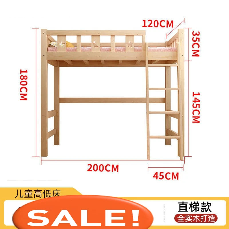 Solid wood bed Under table High and low bed Integrated combination wardrobe Multifunctional desk Learning overhead