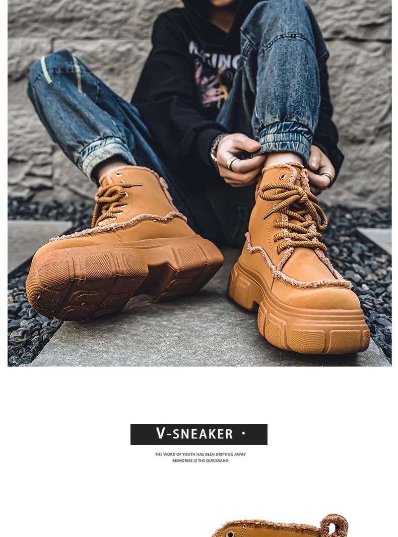New Style Winter Retro Men's Ankle Tooling Boots High Quality Designed Casual Outdoor Mans Boot Platform British Style Men Shoes