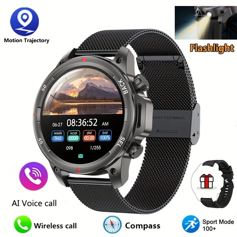 OHUGNA 2024 New GPS Motion Trajectory Smart Watch For Men LED Lighting 360*360 HD Screen AI Voice Wireless Call NFC Smartwatch, Compass Sport Fitness Tracker Watches Outdoor Sports Smart Watch For Men Father's Day Gift