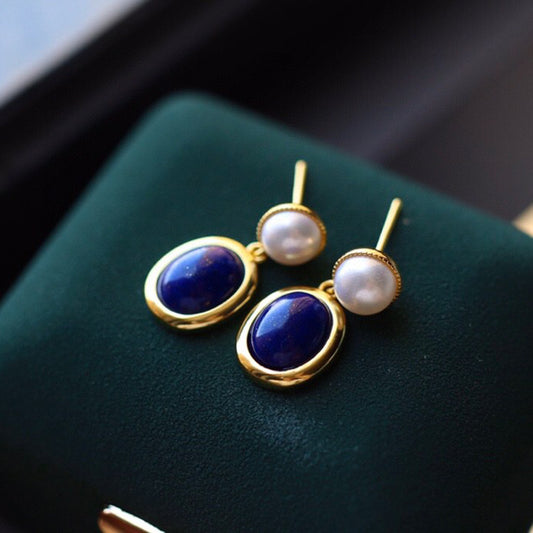 Natural Lapis Lazuli Pearl Earrings