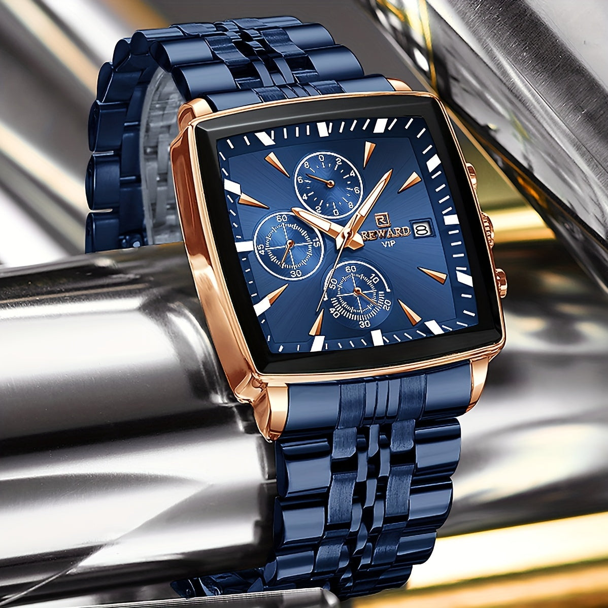 REWARD Men's Watches Blue Rectangle Quartz Wristwatches Luxury Business Watch Clock Luminous Hands Clock Man Valentine's Day
