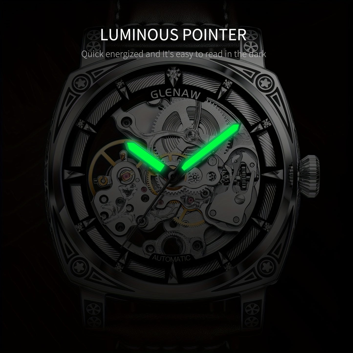 Automatic Watches for Men, Waterproof Watches for Men Stainless Steel Strap Skeleton Self-Winding Mechanical Watch Dial Wrist Watch