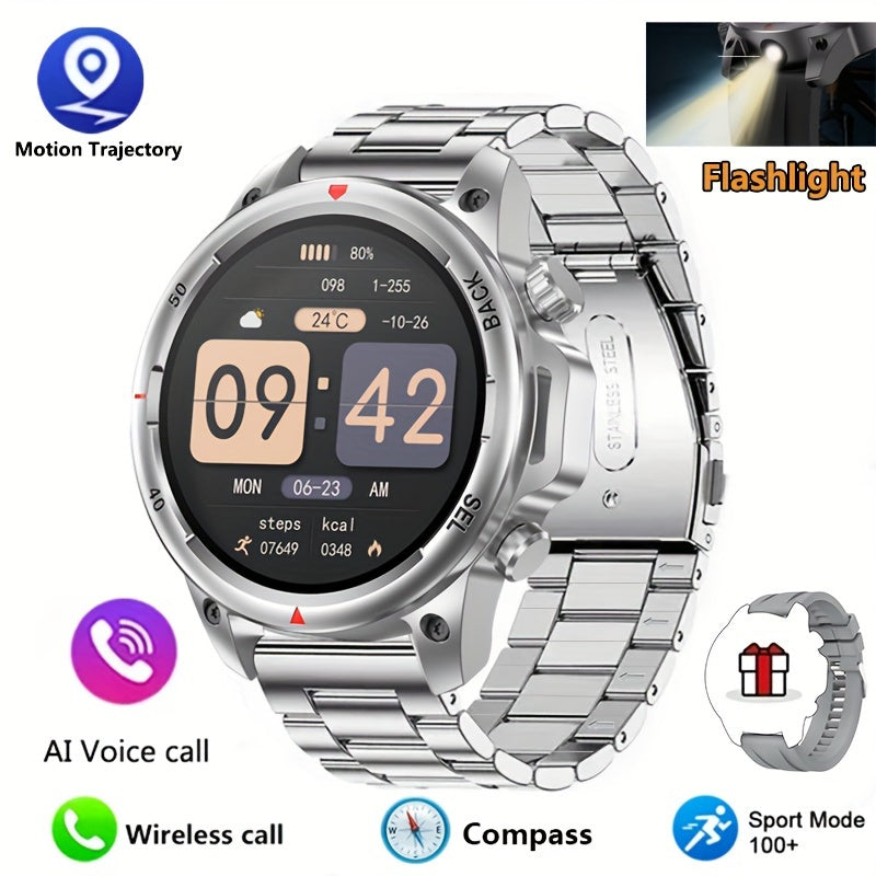 OHUGNA 2024 New GPS Motion Trajectory Smart Watch For Men LED Lighting 360*360 HD Screen AI Voice Wireless Call NFC Smartwatch, Compass Sport Fitness Tracker Watches Outdoor Sports Smart Watch For Men Father's Day Gift