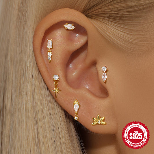 925 Sterling Silver XINGX Inlaid Tassel Piercing Ear Stud