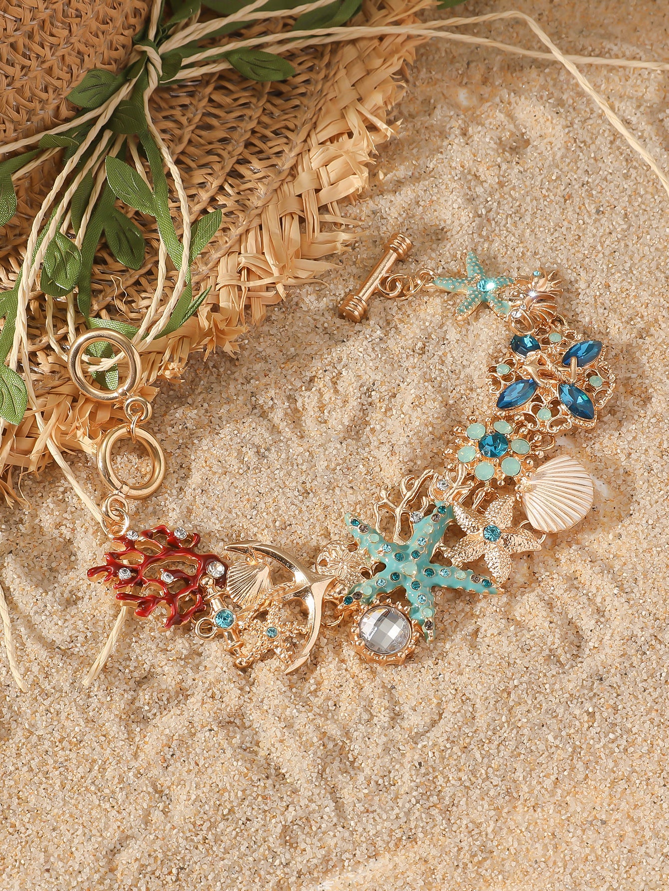 Alloy Rhinestone Marine Shell Boat Anchor Rhinestone Bracelet