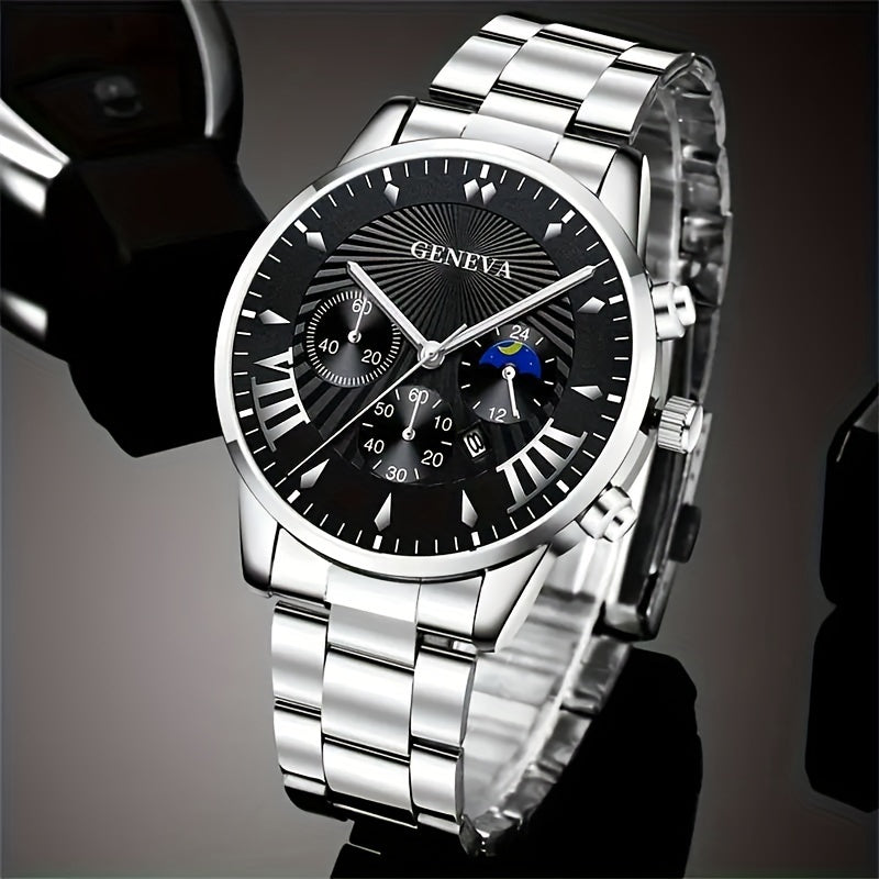 Men'S Sleek Stainless Steel Quartz Watch - Shock-Resistant, Swiss Movement With Sparkling Accents Luxury Watches For Men Watches For Men Luxury High Quality