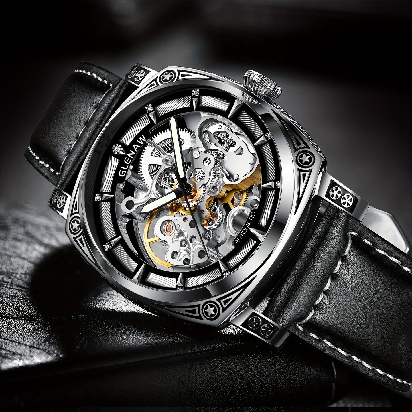 Automatic Watches for Men, Waterproof Watches for Men Stainless Steel Strap Skeleton Self-Winding Mechanical Watch Dial Wrist Watch