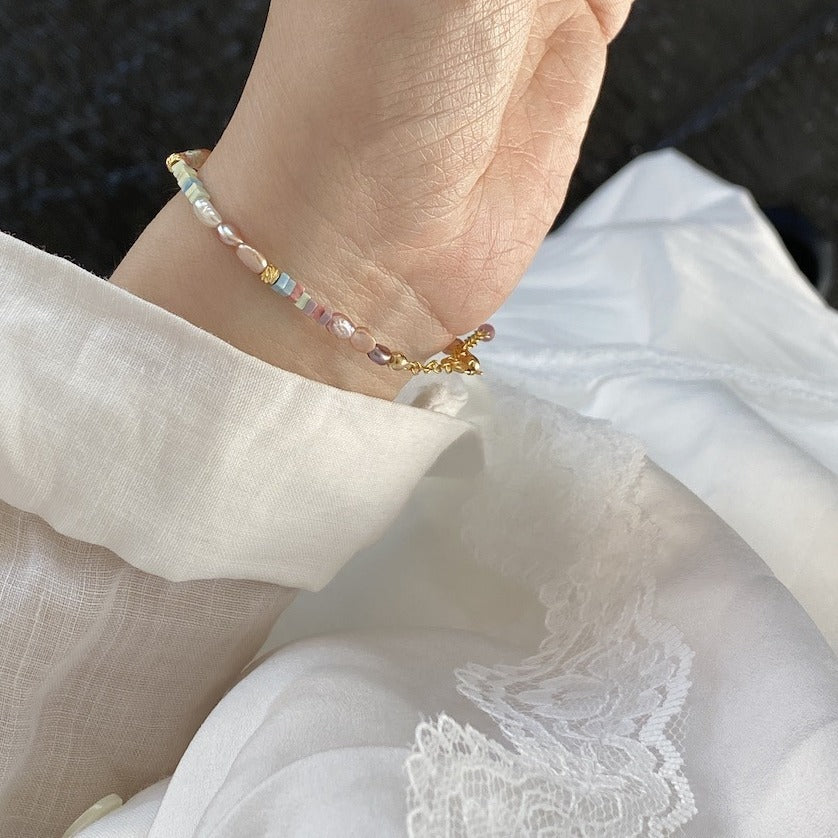 14K Gilded Purple Small Pieces Of Silver Pearl Mini Irregular Bracelet